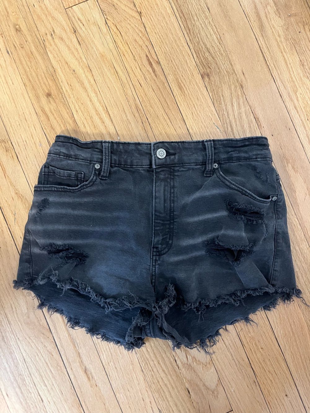 Black Distressed Denim Shorts